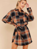 Plaid Chest Pocket Shirt Mini Dress with Belt