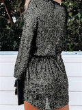 Sexy Loose Long Sleeve Sequin Mini Dress with Sash