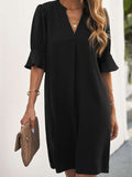 Ruffled Sleeve Shift Shirt Mini Dress with Half Sleeves
