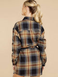 Plaid Chest Pocket Shirt Mini Dress with Belt