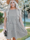 Cute Plaid Ruffled Mini Dress Sleeveless