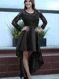 Long Sleeve Lace High Low Satin Party Evening Dress Prom Dress