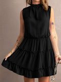 Charming Sleeveless V Neck Ruffled Swing Mini Dress