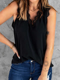 Sleeveless Eyelash Lace V Neck Tank Top