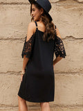 V Neck Lace Splicing Cold Shoulder Mini Dress