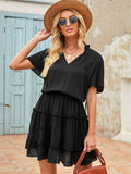 Summer V Neck Ruffled Swing Mini Dress Short Sleeves