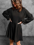 Round Neck Empire Waist Ribbed Knit Mini Dress