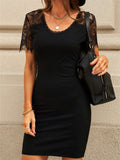 Lace Sleeve Ribbed Bodycon Dress