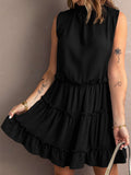 Charming Sleeveless V Neck Ruffled Swing Mini Dress