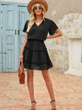 Summer V Neck Ruffled Swing Mini Dress Short Sleeves