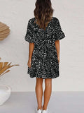 Leopard V Neck Ruffled Mini Dress with Buttons