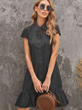 Cap Sleeve Button Front Denim Mini Dress