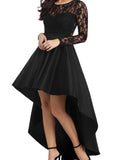 Long Sleeve Lace High Low Satin Party Evening Dress Prom Dress