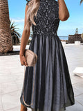 High Neck Sleeveless Crochet Lace Mesh Lined Evening Dress