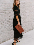 Swiss Dot Print See-through Lace Patch Layered Long Midi Dress