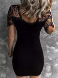 Lace Sleeve Ribbed Bodycon Dress