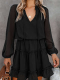 Swiss Dot Bubble Sleeve Ruffle Mini Dress