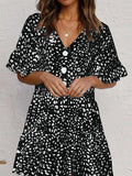 Leopard V Neck Ruffled Mini Dress with Buttons