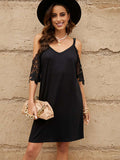 V Neck Lace Splicing Cold Shoulder Mini Dress