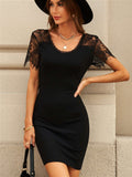 Lace Sleeve Ribbed Bodycon Dress