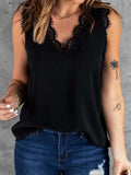 Sleeveless Eyelash Lace V Neck Tank Top