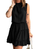 Charming Sleeveless V Neck Ruffled Swing Mini Dress