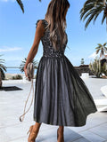 High Neck Sleeveless Crochet Lace Mesh Lined Evening Dress