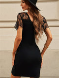 Lace Sleeve Ribbed Bodycon Dress