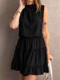 Charming Sleeveless V Neck Ruffled Swing Mini Dress