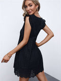 V Neck Ruffled Sleeves Perforating Babydoll Dress