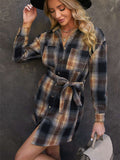 Plaid Chest Pocket Shirt Mini Dress with Belt