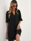 Ruffled Sleeve Shift Shirt Mini Dress with Half Sleeves
