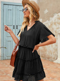 Summer V Neck Ruffled Swing Mini Dress Short Sleeves