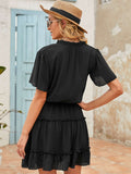 Summer V Neck Ruffled Swing Mini Dress Short Sleeves