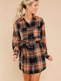 Plaid Chest Pocket Shirt Mini Dress with Belt