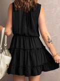 Charming Sleeveless V Neck Ruffled Swing Mini Dress