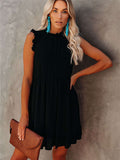 Pocketed Ruffle Babydoll Short Mini Dress