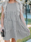 Cute Plaid Ruffled Mini Dress Sleeveless