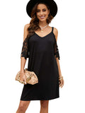 V Neck Lace Splicing Cold Shoulder Mini Dress