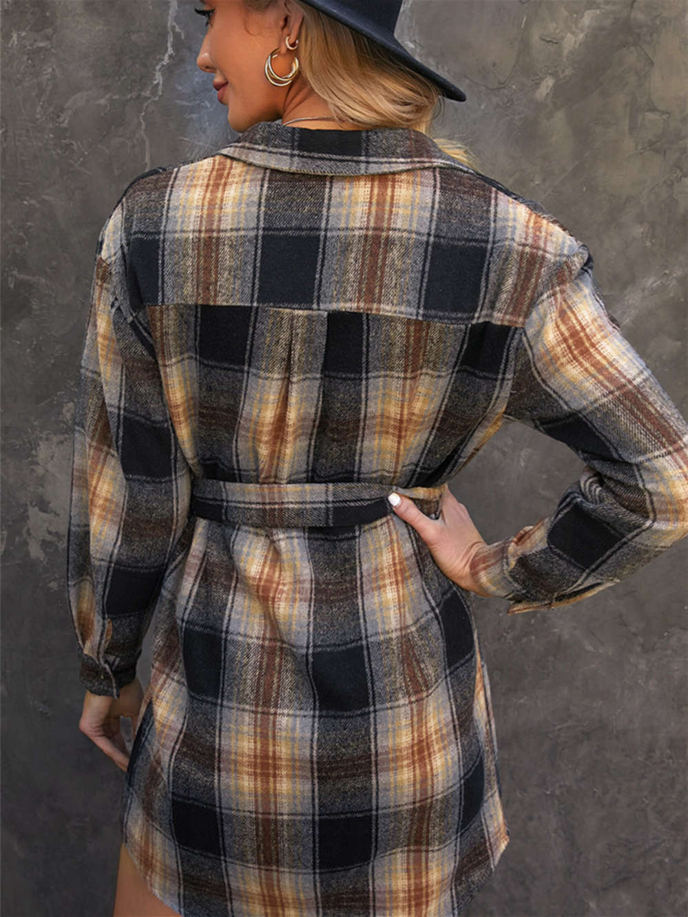 Plaid Chest Pocket Shirt Mini Dress with Belt
