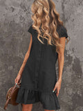 Cap Sleeve Button Front Denim Mini Dress