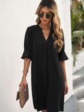 Ruffled Sleeve Shift Shirt Mini Dress with Half Sleeves