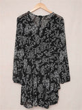 V Neck Baggy Sleeve Waist Tie Double Layer Ruffle Hem Floral Print Short Dress