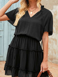 Summer V Neck Ruffled Swing Mini Dress Short Sleeves
