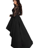 Long Sleeve Lace High Low Satin Party Evening Dress Prom Dress