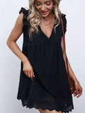 V Neck Ruffled Sleeves Perforating Babydoll Dress