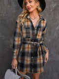 Plaid Chest Pocket Shirt Mini Dress with Belt