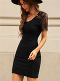 Lace Sleeve Ribbed Bodycon Dress