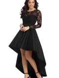 Long Sleeve Lace High Low Satin Party Evening Dress Prom Dress