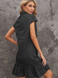 Cap Sleeve Button Front Denim Mini Dress